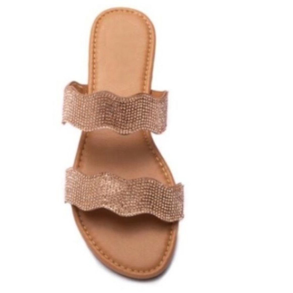 !! NEW !! Double Scalloped Strap Embellished Slide Sandals in Rose Gold - Picture 7 of 7